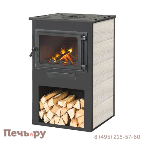 Печь камин Этна (Панорама) с плитой Бежевая фото