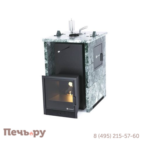 Банная печь ИзиСтим Анапа-М2 в трёхстороннем кожухе из змеевика фото