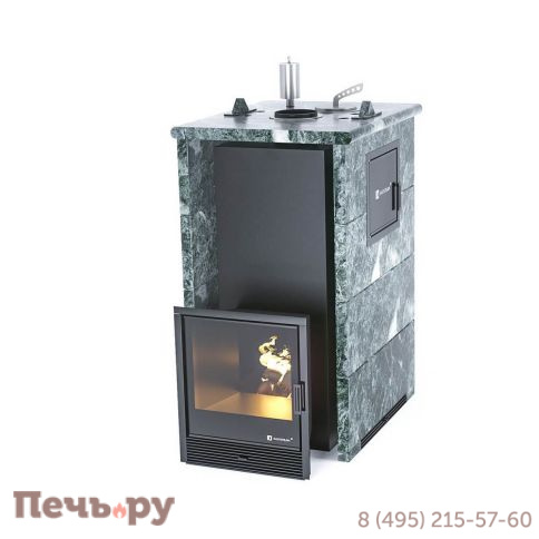 Банная печь ИзиСтим Геленджик-М2 в трёхстороннем кожухе из змеевика фото