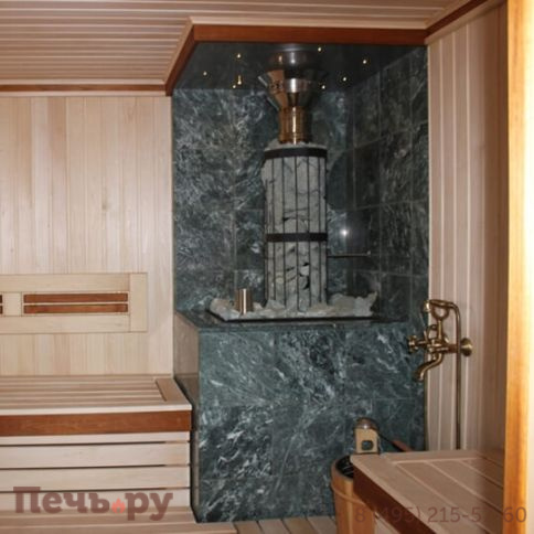 Банная печь ИзиСтим Геленджик в трёхстороннем кожухе из змеевика фото 3