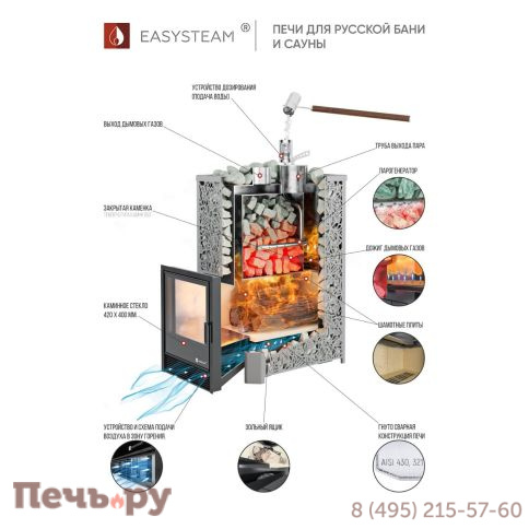 Банная печь ИзиСтим Ялта 35 Хохлома с газовой горелкой фото 5