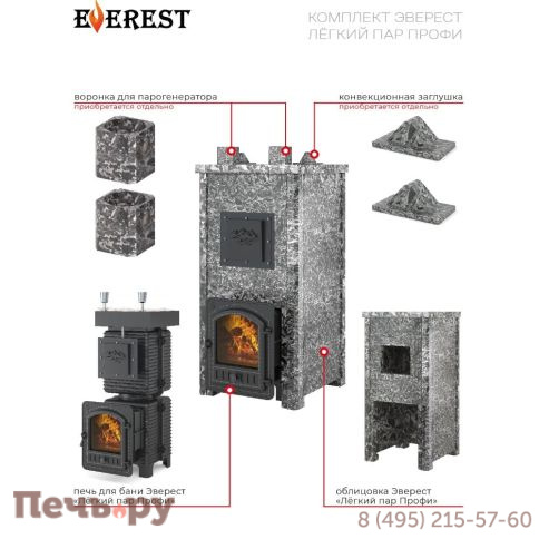 Банная печь Эверест Легкий пар Профи (каменка из нержавеющей стали) Талькохлорит, S-50 Резная 3 стороны фото 4