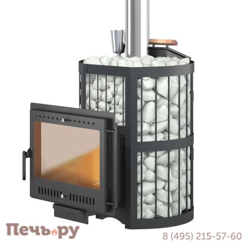 Чугунная банная печь Этна 18 Панорама М Закрыта каменка, Стандарт фото