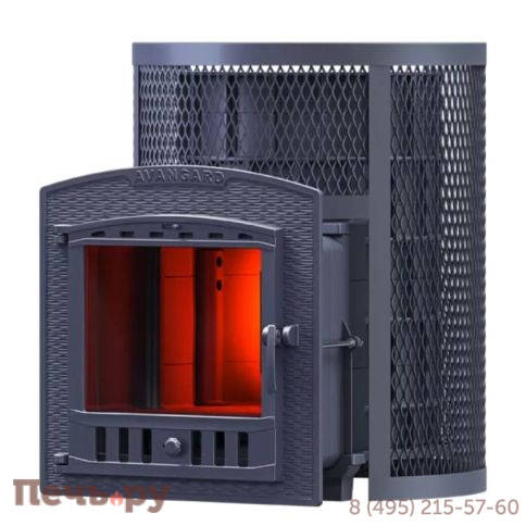 Чугунная банная печь GFS Авангард 30 (П2) в круглой сетке фото