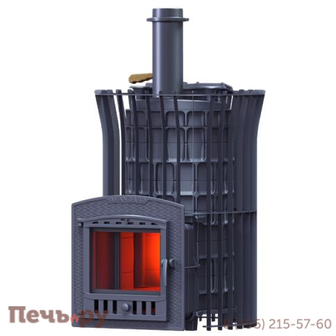 Чугунная банная печь GFS Авангард ЗК 40 (П2) Ураган в сетке Тюльпан фото