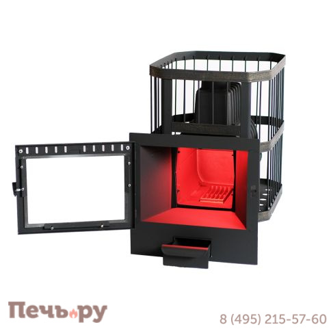 Чугунная банная печь НМК Сибирь-22, панорамная дверца (сетка) фото 2