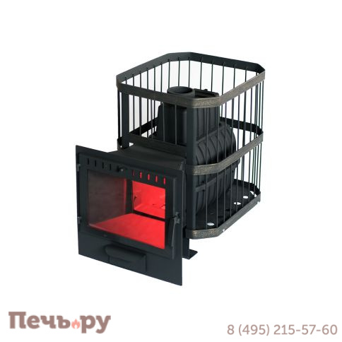 Чугунная банная печь НМК Сибирь-22, панорамная дверца (сетка) фото 3