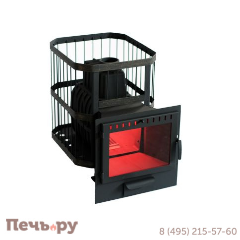 Чугунная банная печь НМК Сибирь-22, панорамная дверца (сетка) фото 4