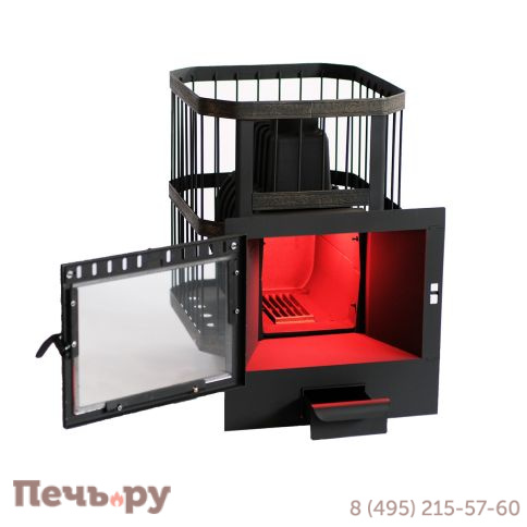 Чугунная банная печь НМК Сибирь-22, панорамная дверца (сетка) фото 5