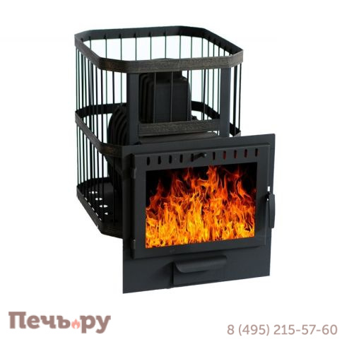 Чугунная банная печь НМК Сибирь-22, панорамная дверца (сетка) фото