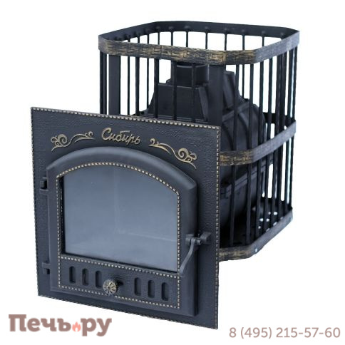 Чугунная банная печь НМК Сибирь-24 каминная дверца (сетка) фото 2