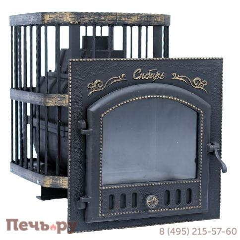 Чугунная банная печь НМК Сибирь-24 каминная дверца (сетка) фото 4