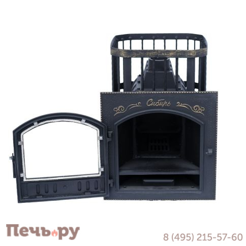Чугунная банная печь НМК Сибирь-24 каминная дверца (сетка) фото 5