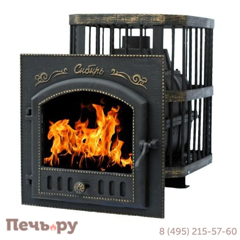 Чугунная банная печь НМК Сибирь-24 каминная дверца (сетка) фото