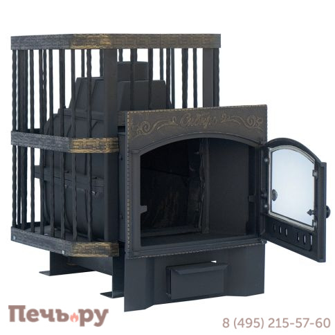 Чугунная банная печь НМК Сибирь-24 каминная топочная дверца (сетка) фото 2