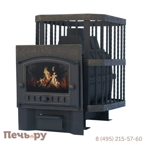Чугунная банная печь НМК Сибирь-24 каминная топочная дверца (сетка) фото