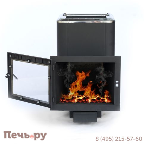 Чугунная банная печь НМК Сибирь-24 панорамная дверца (конвекционная) фото