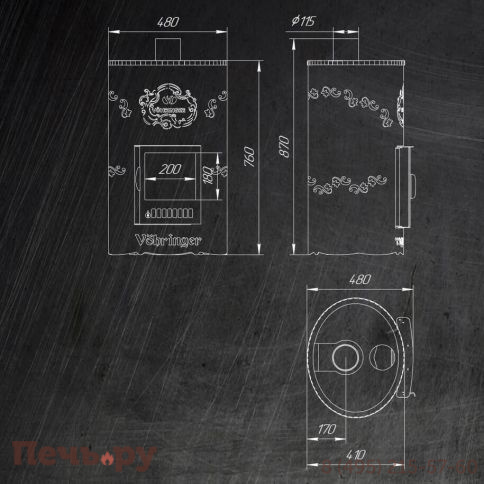 Дровяная банная печь Ферингер Уют 18 в кожухе Лайн с закрытой каменкой до 18 куб м фото 7
