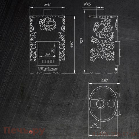 Дровяная банная печь Ферингер Уют 25 в кожухе Лайн с закрытой каменкой до 25 куб м фото 7