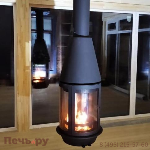 Дровяной камин Traforart Central Arlet черный, высокое стекло фото 6