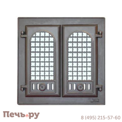 Дверца каминная LK 2-х створчатая с решеткой (410х410) фото