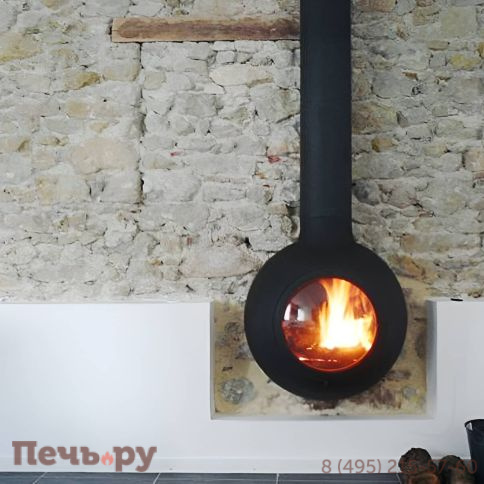 Готовый камин Focus Emifocus с выпуклой стеклянной дверцей, труба в потолке фото 4