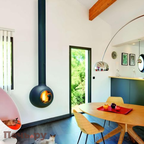 Готовый камин Focus Emifocus с выпуклой стеклянной дверцей, труба в потолке фото 5