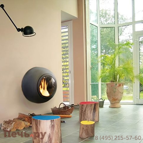 Готовый камин Focus Emifocus с выпуклой стеклянной дверцей, труба в стене фото 4