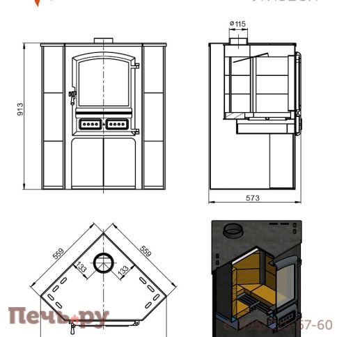 Камин Этна (БКД) угловой талькохлорит D115мм фото 3