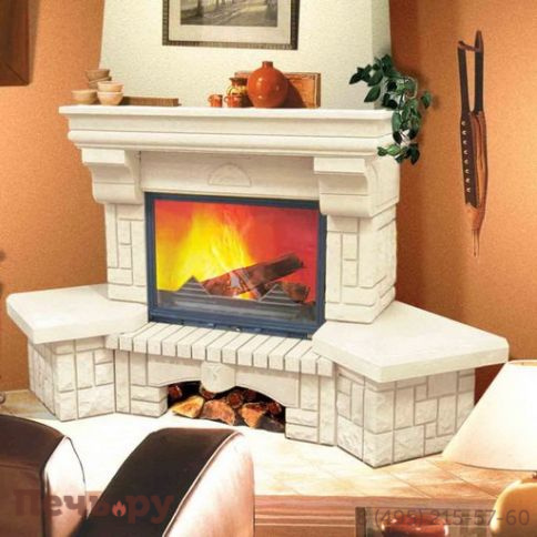 Камин Мета (облицовка Ария (белая) и топка Оптима 701 Аква Ш) фото