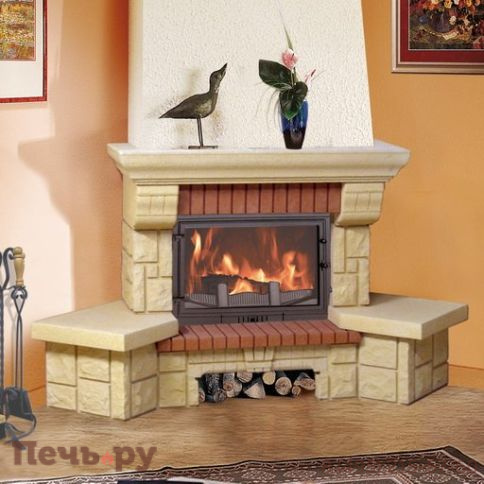 Камин Мета (облицовка Опус и топка Оптима 701 Аква Ш) фото