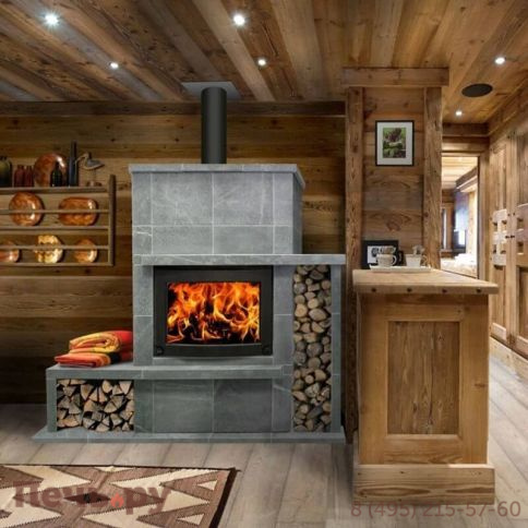 Камин накопительного типа Теплый камень FS 8  с банкеткой и дровником (цена без топки) фото 3