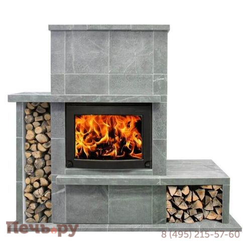 Камин накопительного типа Теплый камень FS 8  с банкеткой и дровником (цена без топки) фото
