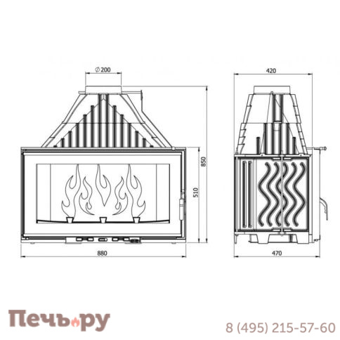 Каминная чугунная топка Kaw-Met W12 19,4 кВт фото 13