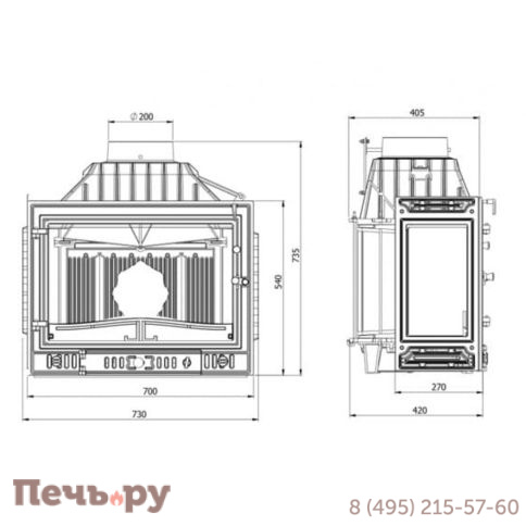 Каминная чугунная топка Kaw-Met W4P-правое (2 стекла) 14,5 кВт фото 11