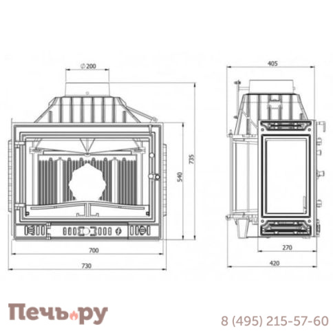 Каминная чугунная топка  Kaw-Met W4LP (3 стекла) 14,5 кВт фото 8