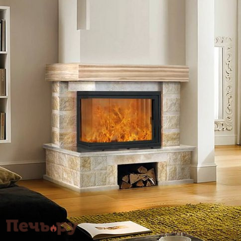 Каминная облицовка ЭкоКамин Ландыш угловой, Crema nova, балка ясень фото 3