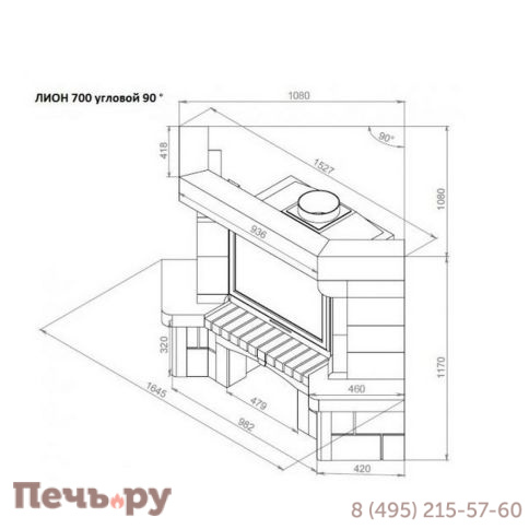 Каминная облицовка Европейские Камины Лион 700 угловой 90° фото 3