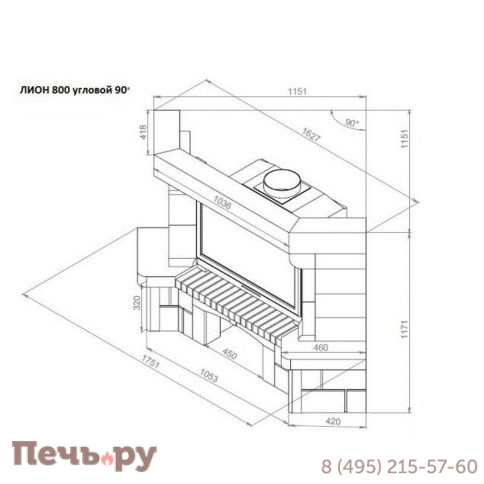 Каминная облицовка Европейские Камины Лион 800 угловой 90° фото 3