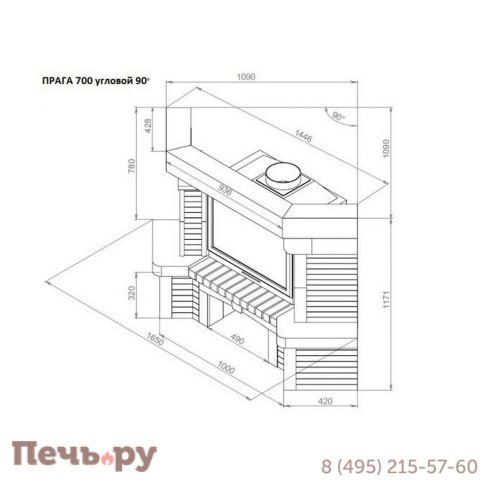 Каминная облицовка Европейские Камины Прага 700 угловой 90° фото 3