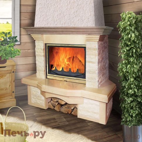 Каминная облицовка Madeira Adela Giallo деревянная балка фото 3