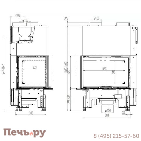 Каминная топка Austroflamm 63х40х42S правый/левый угол фото 5