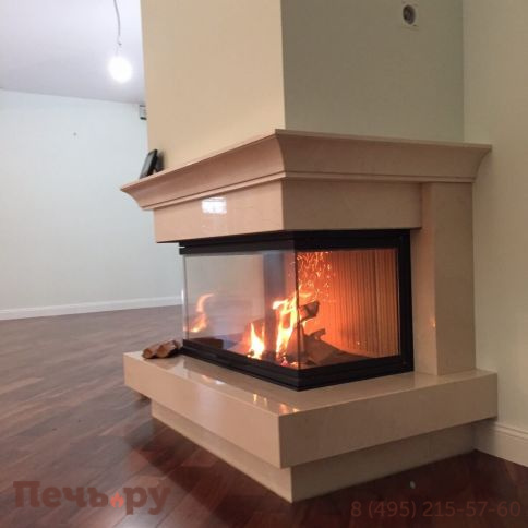 Каминная топка ЭкоКамин Дельта 1000 B три стекла черный шамот принтинг фото 5