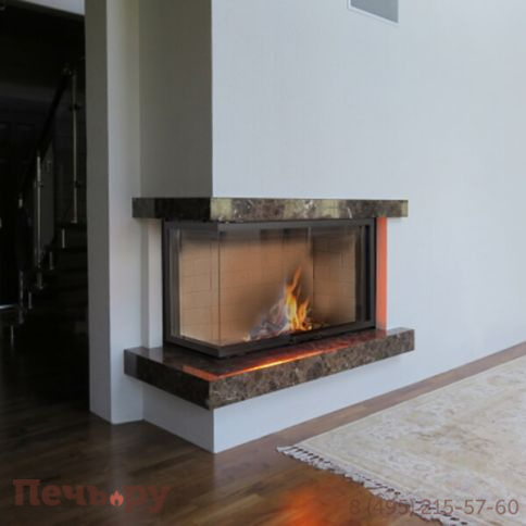 Каминная топка ЭкоКамин Дельта 1000B два стекла черный шамот фото 4