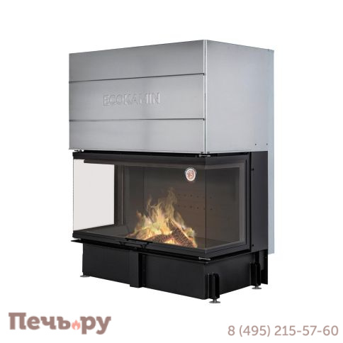 Каминная топка ЭкоКамин Дельта 1200 В три стекла черный шамот принтинг фото