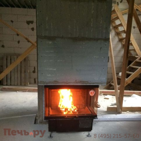Каминная топка ЭкоКамин Дельта 800B три стекла черный шамот принтинг фото 8
