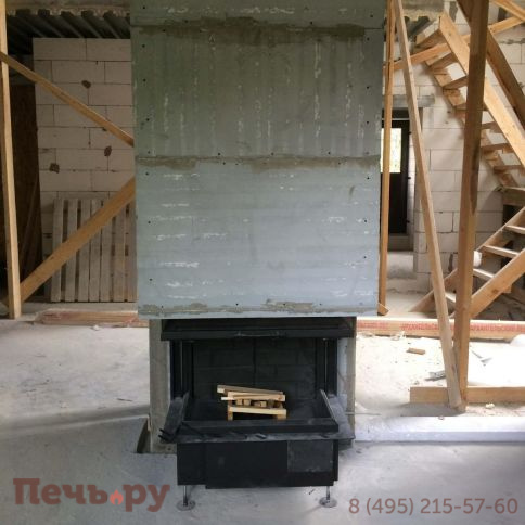 Каминная топка ЭкоКамин Дельта 800B три стекла черный шамот принтинг фото 9