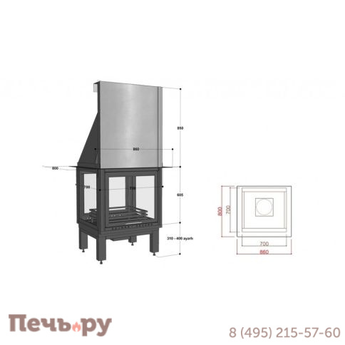 Каминная топка FireHursan H4HC 70 фото 3