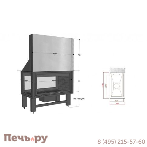 Каминная топка FireHursan HDKU 105 фото 3