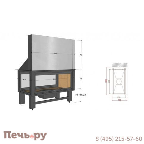 Каминная топка FireHursan HDKU 125 T фото 3